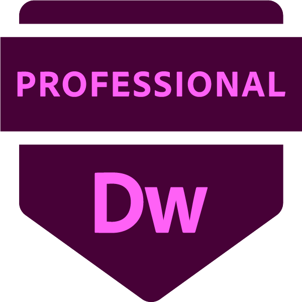 The image features the Adobe Dreamweaver software logo with a purple and pink color scheme, indicating a professional grade product.