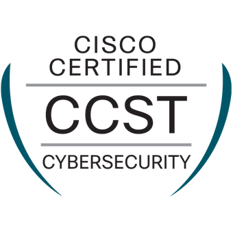 Cisco Certified CCST Cybersecurity certification logo on a white background