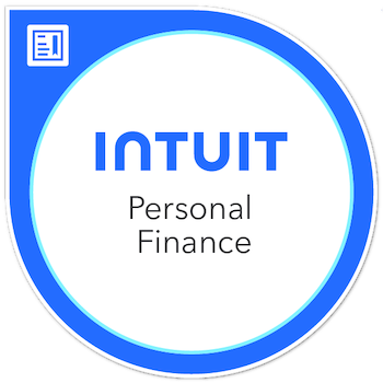 Intuit Personal Finance certification logo with a blue and white color scheme.