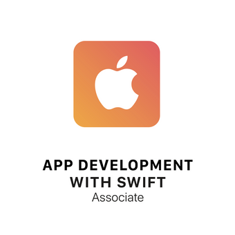 Promotional image featuring the Apple logo with text 'App Development with Swift Associate'.