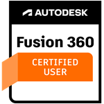 Autodesk Fusion 360 Certified User seal indicating that the user is certified with a valid license.