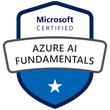 A badge featuring the Microsoft Azure AI Fundamentals logo with the Microsoft Certified logo on the top.