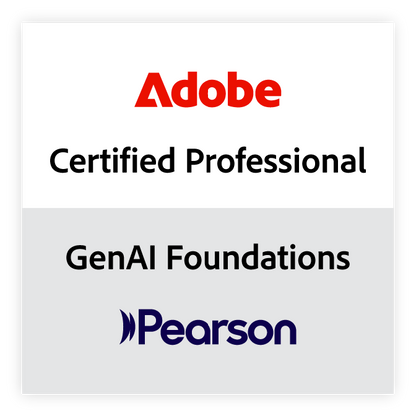 Adobe Certified Professional badge for GenAI Foundations course on Pearson platform