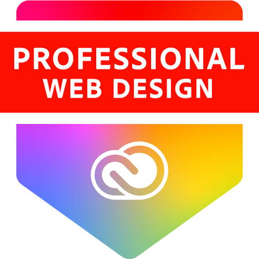 Gradient banner with 'Professional Web Design' text and a logo on a white background