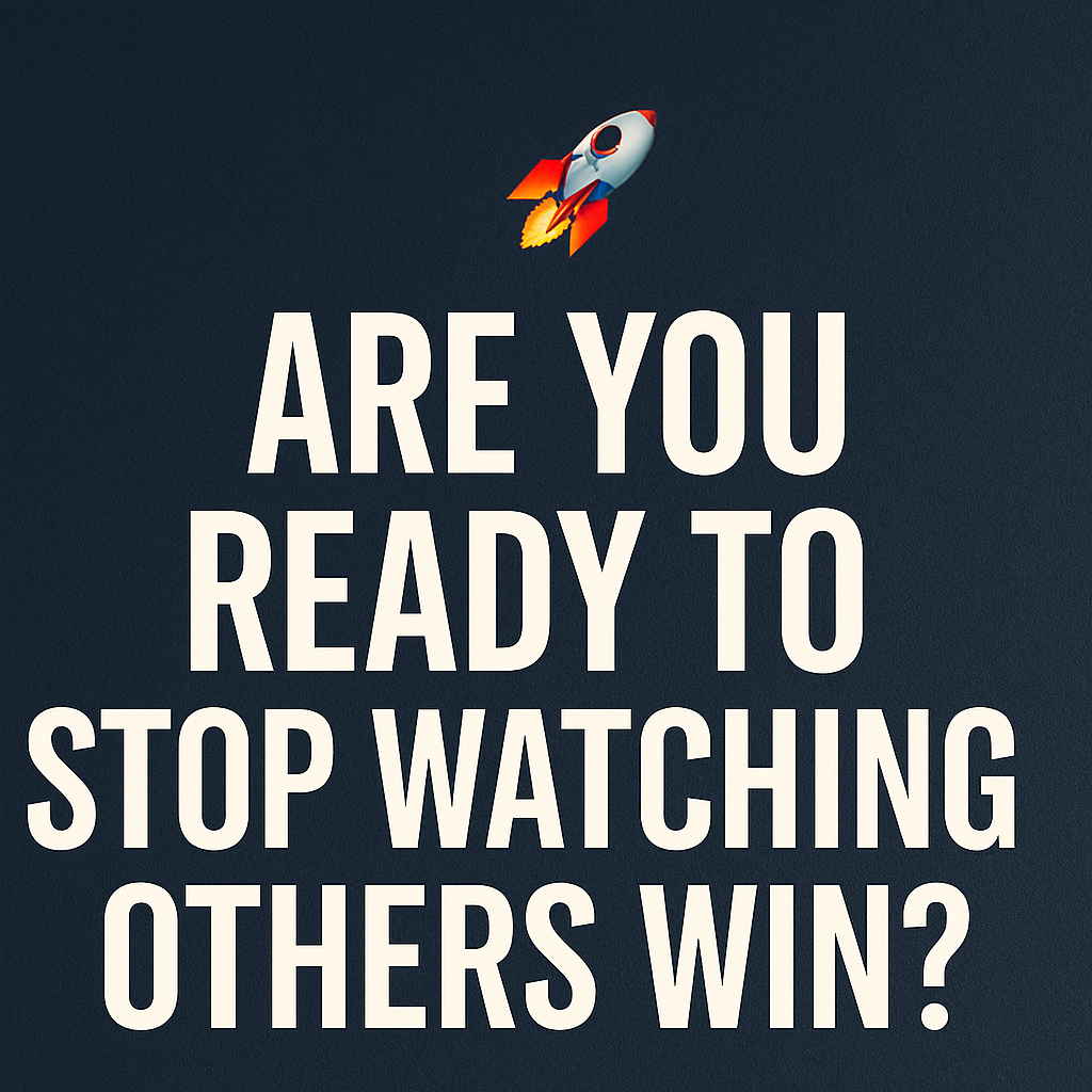 Motivational poster with text and a rocket graphic on a dark background