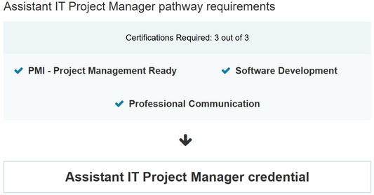 IT Project Manager pathway requirements with certifications listed on a white background