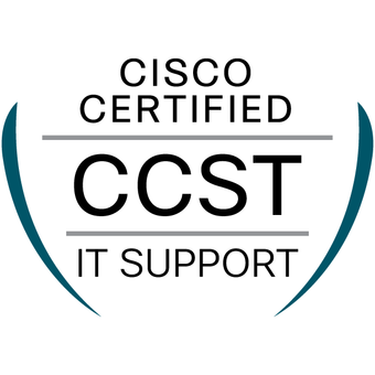 Cisco Certified CCST IT Support certification badge on a white background