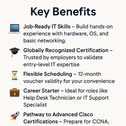 List of key benefits for an IT training program with icons and text.