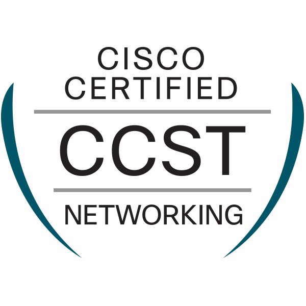 Cisco Certified CCST Networking badge on a white background