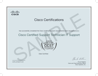 Cisco Certified Support Technician IT Support certificate with Cisco logo