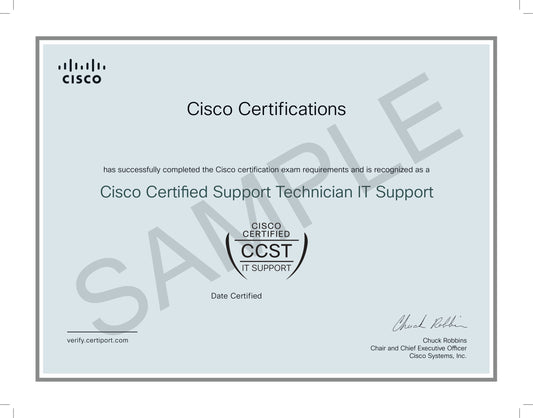 Cisco Certified Support Technician IT Support certificate with Cisco logo