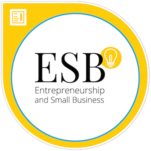 Logo for ESB Entrepreneurship and Small Business with a yellow border and light bulb icon.