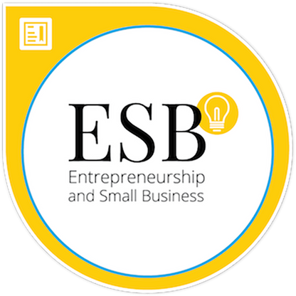 Logo for ESB Entrepreneurship and Small Business with a yellow border and light bulb icon.