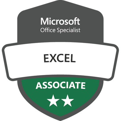 Microsoft Office Specialist Excel Associate badge with two stars on a white background