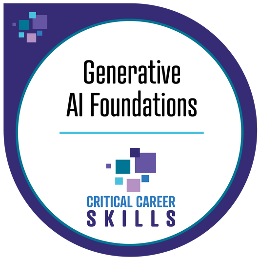 Logo for 'Generative AI Foundations' with text about critical career skills on a white background.