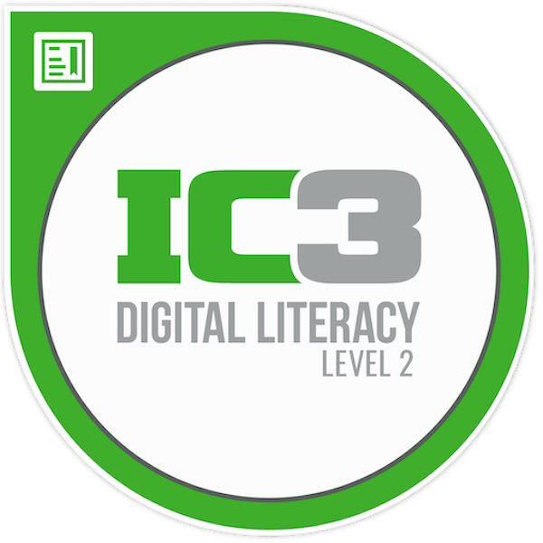 IC3 Digital Literacy Level 2 logo with green and gray design on a white background