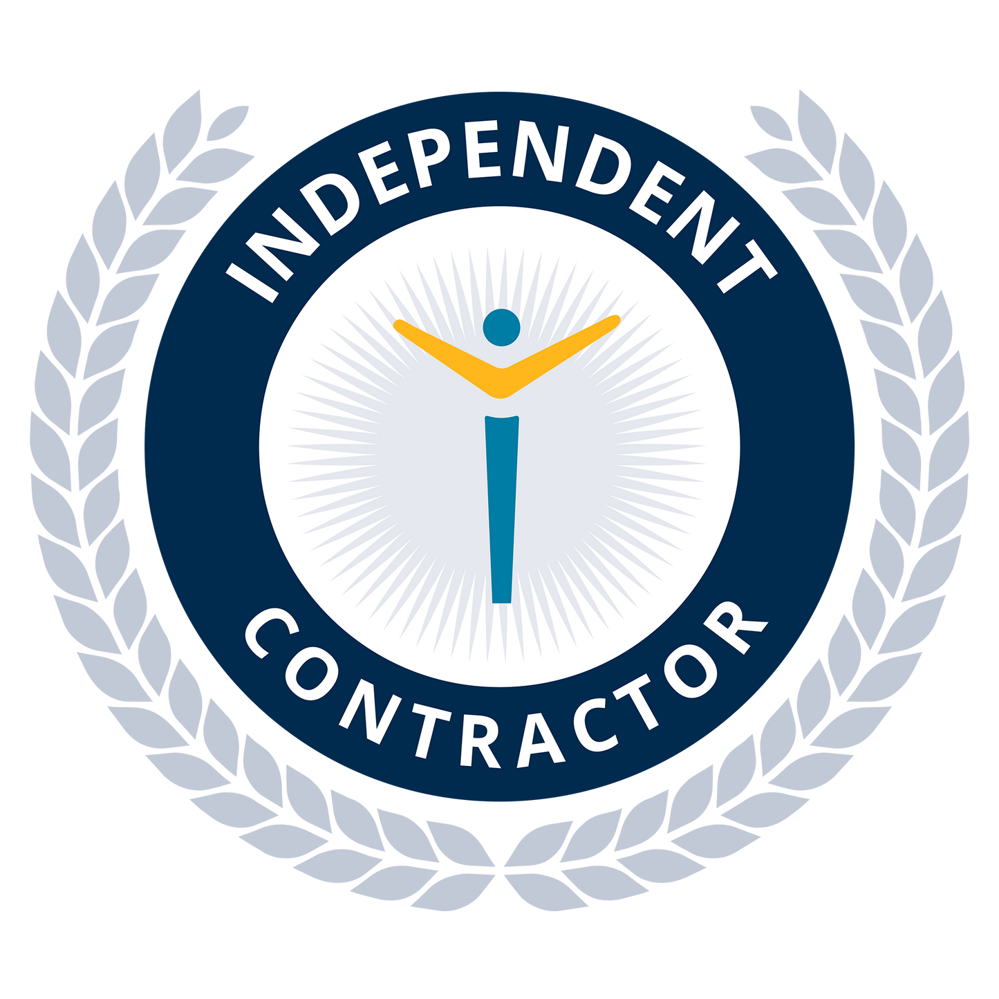 Logo for Independent Contractor with a stylized figure and laurel wreath on a white background