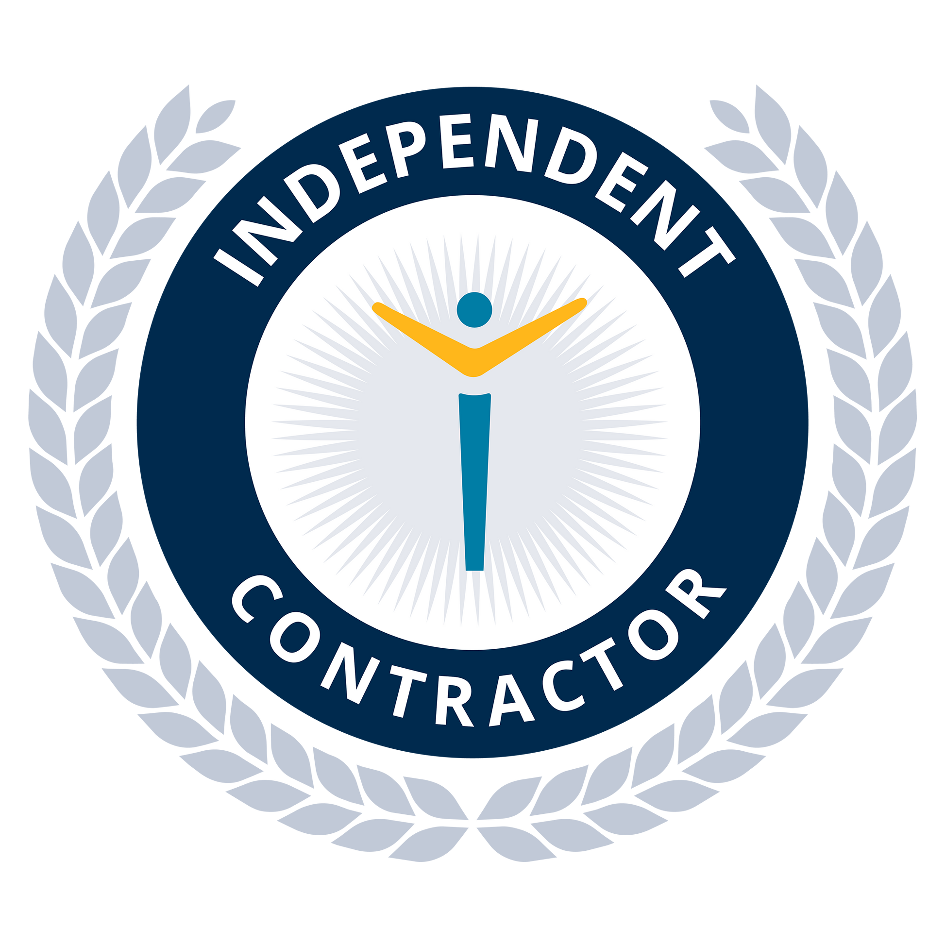 Logo for Independent Contractor with a stylized figure and laurel wreath on a white background