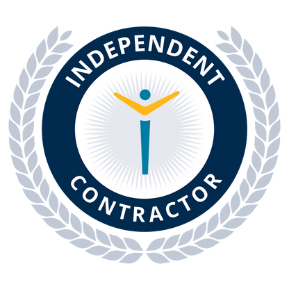 Logo for Independent Contractor with a stylized figure and laurel wreath on a white background