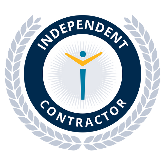 Logo for Independent Contractor with a stylized figure and laurel wreath on a white background