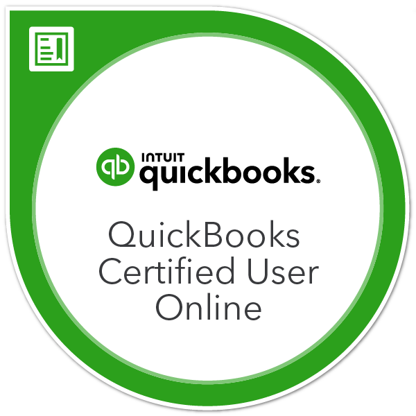 QuickBooks Certified User Online badge with green border and white center