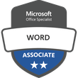 A badge indicating Microsoft Office Specialist certification in Word, with a textual Associate designation and stars for ranking.