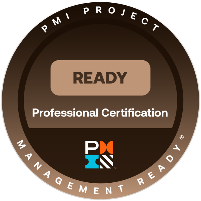 PMI Project Management Professional certification badge with 'READY' label