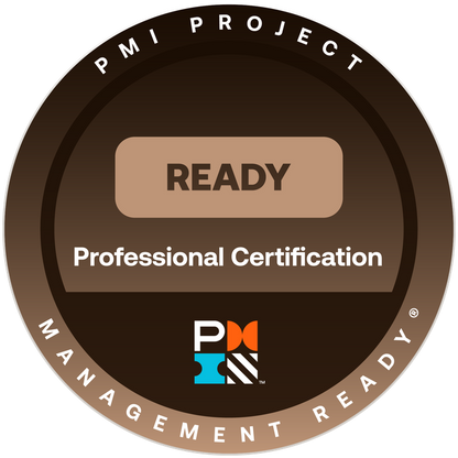 PMI Project Management Professional certification badge with 'READY' label
