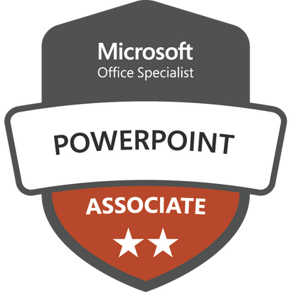 Microsoft Office Specialist PowerPoint Associate badge with two stars on a white background