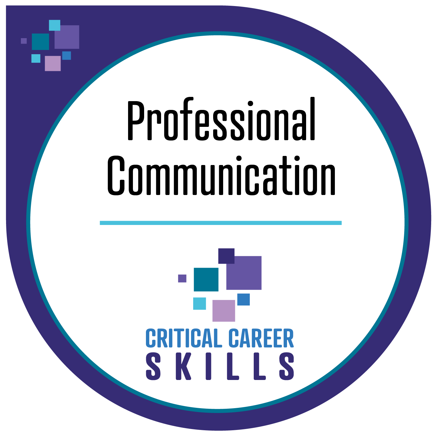 Badge with 'Professional Communication' and 'Critical Career Skills' text on a white background