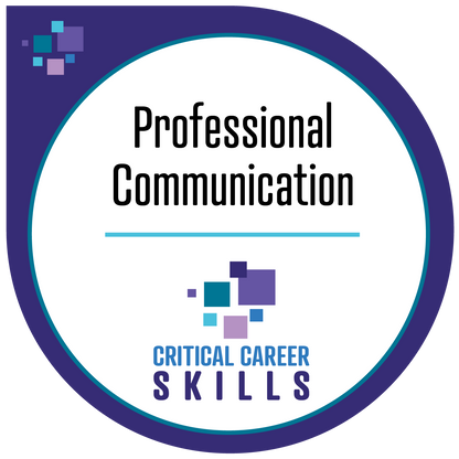 Badge with 'Professional Communication' and 'Critical Career Skills' text on a white background