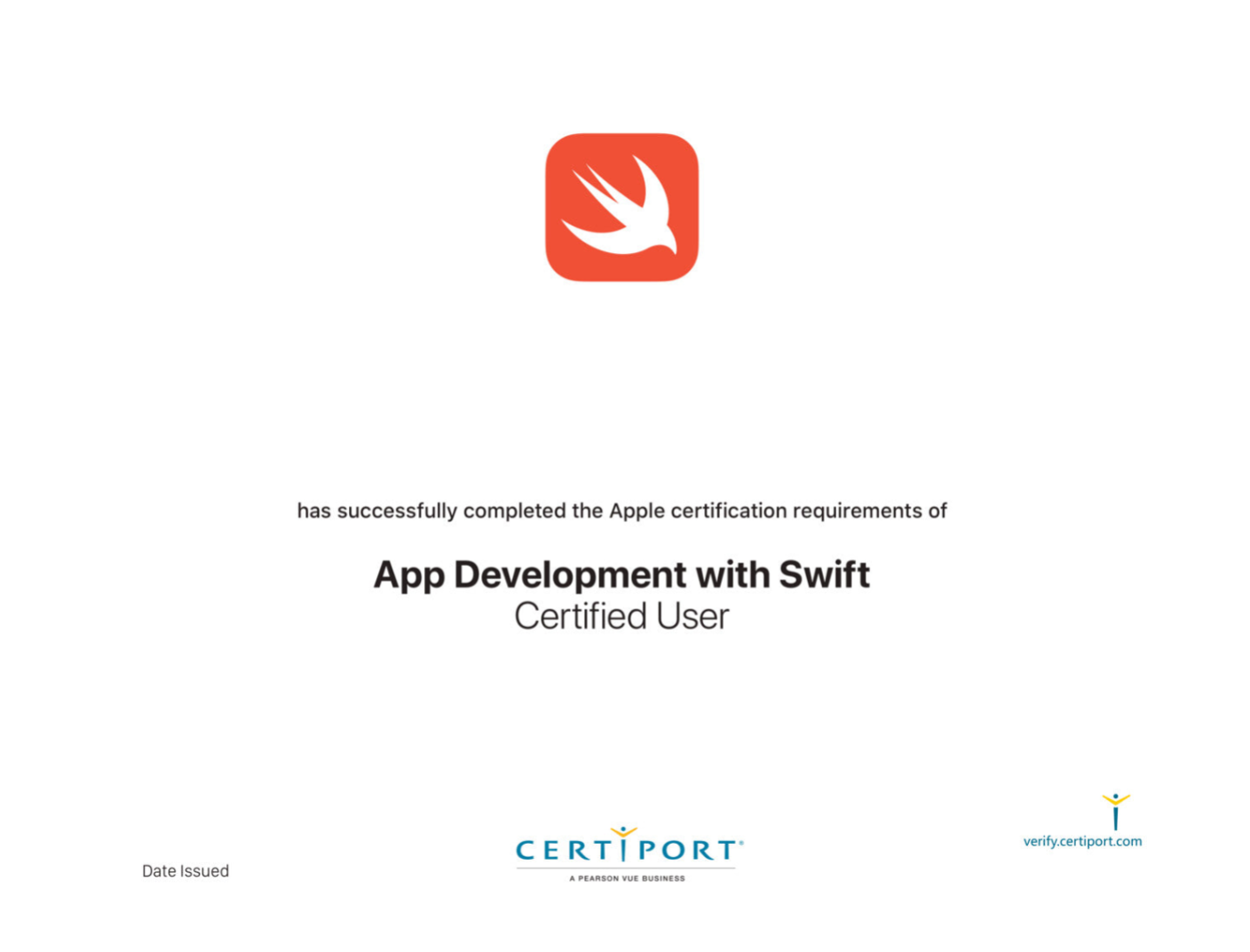 Apple certification certificate for app development with Swift on a white background