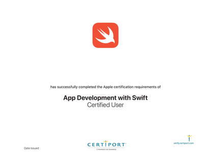 Apple certification certificate for app development with Swift on a white background