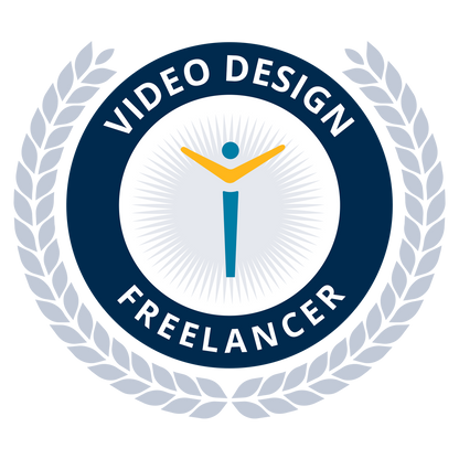 Logo for a video design freelancer with a stylized person and laurel wreath on a white background