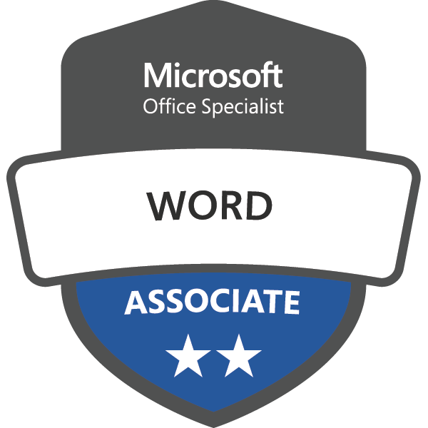 Microsoft Office Specialist Word Associate badge with two stars on a white background