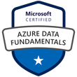Microsoft Certified Azure Data Fundamentals badge, featuring a blue and white shield design with a star at the bottom.