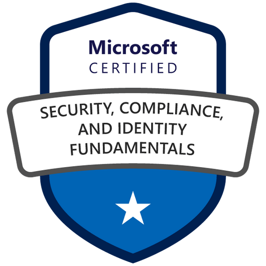 Microsoft Certified Security, Compliance, and Identity Fundamentals badge on a black background