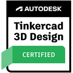 Autodesk Tinkercad 3D Design certification badge with a green checkmark on a white background